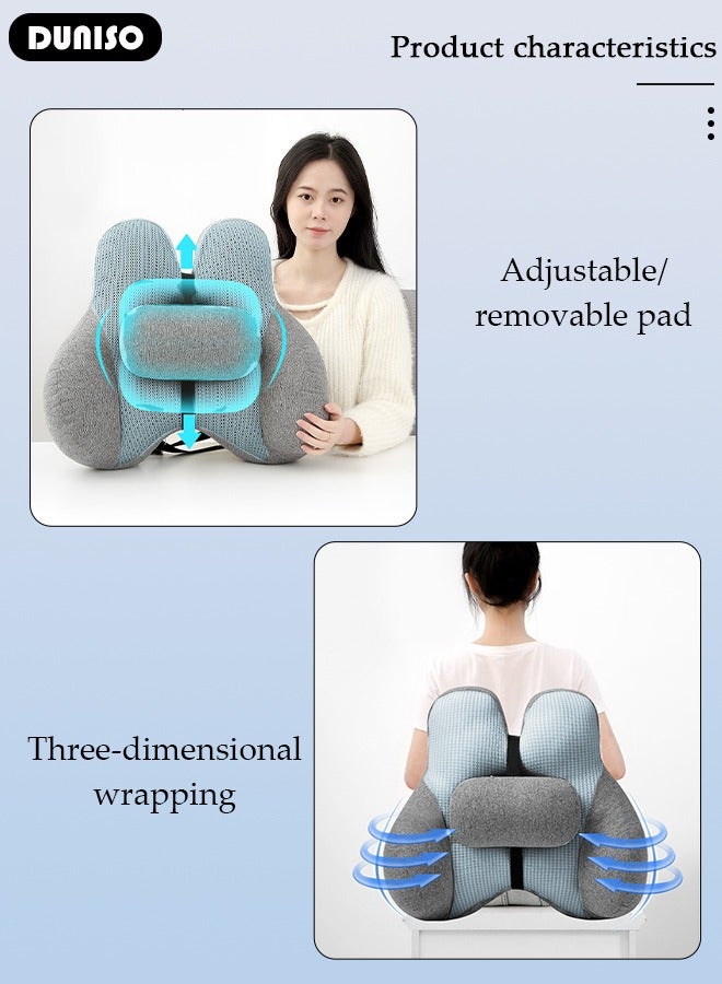 Adjustable Lumbar Support Pillow with Adjustable Slider for Office Chair and Car Seat, Ergonomic Memory Foam Back Cushion for Improve Lower Back PainRelief and Sitting Posture