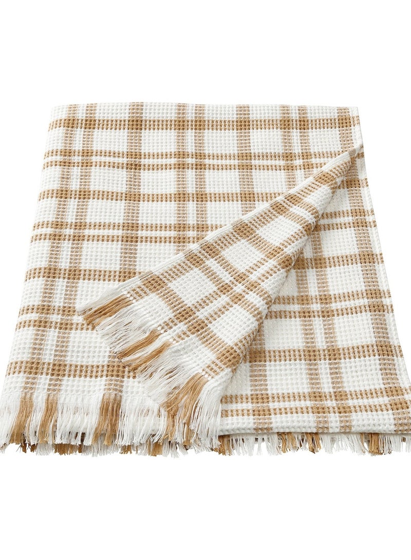 throw white dark beige check 130x170 cm