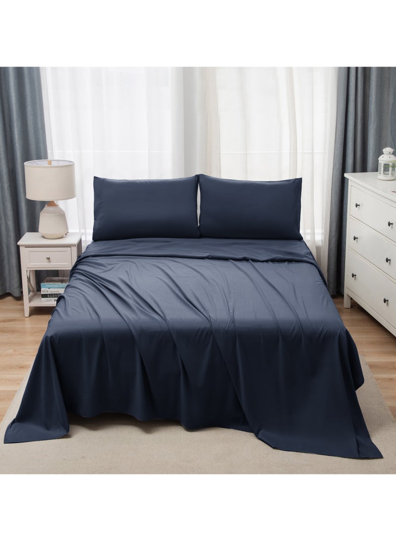 Panax Bedding King Bed Sheets Set - 4 Piece Bedding - Brushed Microfiber - Shrinkage and Fade Resistant - Easy Care (Navy, King)