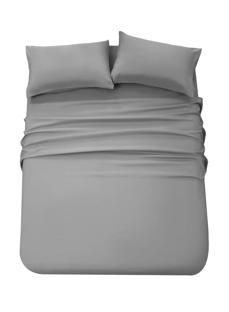 Panax Bedding King Bed Sheets Set - 4 Piece Bedding - Brushed Microfiber - Shrinkage and Fade Resistant - Easy Care (Light Grey, King)