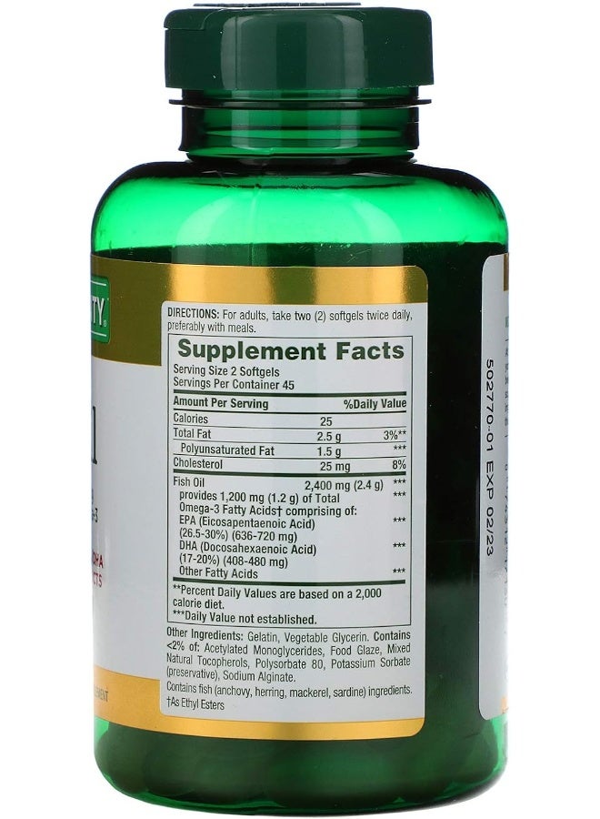 Fish Oil Supports Heart Health 2400Mg Coated Softgels 90 Ct.