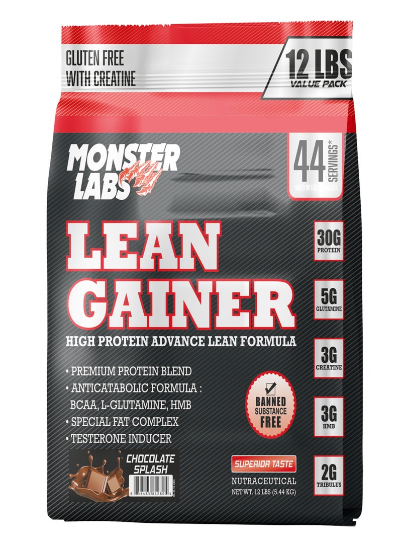 Monster Labs Lean Mass Gainer 12 lbs, 44 Servings - High-Calorie Protein Supplement for Muscle Growth (Chocolate Splash)