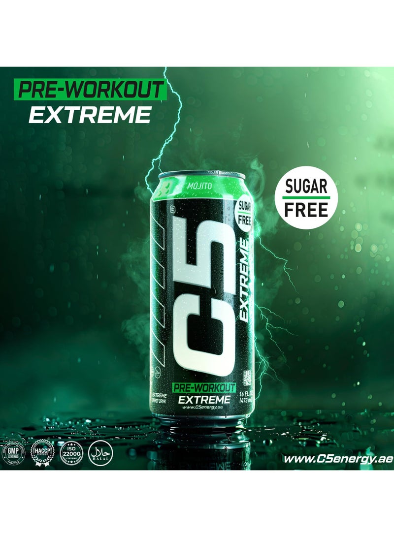 C5 Drink Extreme Mojito -  Pre Workout , Sugar Free, Zero Calories, 200mg High Caffeine, Creatine - Beta Alanine - Citrulline Malate High-Performance Pre-Workout Booster Supplement Pack of 12