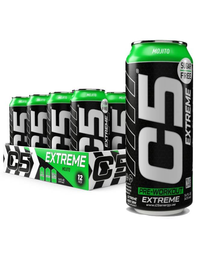 C5 Drink Extreme Mojito -  Pre Workout , Sugar Free, Zero Calories, 200mg High Caffeine, Creatine - Beta Alanine - Citrulline Malate High-Performance Pre-Workout Booster Supplement Pack of 12
