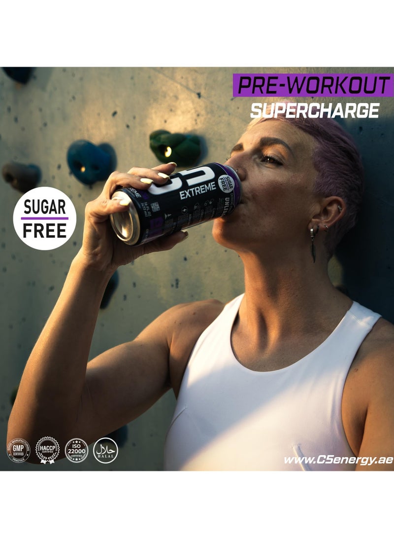 C5 Drink Extreme Mixed Berry - Pre Workout , Sugar Free, Zero Calories, 200mg High Caffeine, Creatine - Beta Alanine - Citrulline Malate High-Performance Pre-Workout Booster Supplement Pack of 12