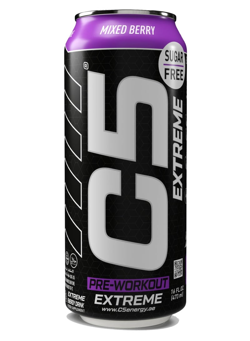 C5 Drink Extreme Mixed Berry - Pre Workout , Sugar Free, Zero Calories, 200mg High Caffeine, Creatine - Beta Alanine - Citrulline Malate High-Performance Pre-Workout Booster Supplement Pack of 12