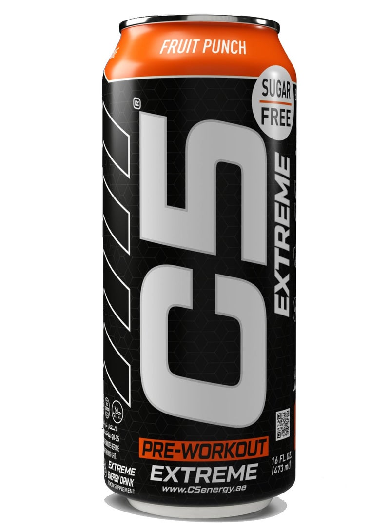 C5 Drink Extreme Fruit Punch -  Pre Workout , Sugar Free, Zero Calories, 200mg High Caffeine, Creatine - Beta Alanine - Citrulline Malate High-Performance Pre-Workout Booster Supplement Pack of 12