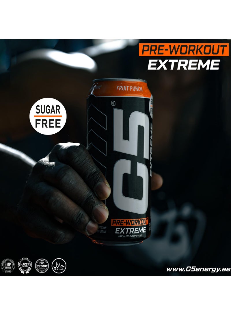 C5 Drink Extreme Fruit Punch -  Pre Workout , Sugar Free, Zero Calories, 200mg High Caffeine, Creatine - Beta Alanine - Citrulline Malate High-Performance Pre-Workout Booster Supplement Pack of 12