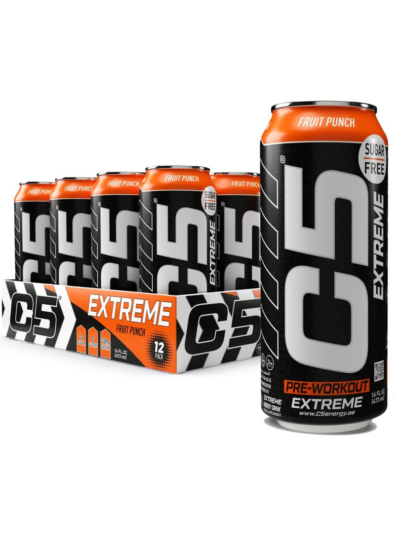C5 Drink Extreme Fruit Punch -  Pre Workout , Sugar Free, Zero Calories, 200mg High Caffeine, Creatine - Beta Alanine - Citrulline Malate High-Performance Pre-Workout Booster Supplement Pack of 12