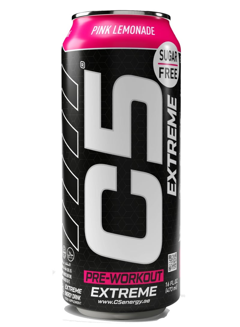 C5 Drink Extreme Pink Lemonade - Pre Workout , Sugar Free, Zero Calories, 200mg High Caffeine, Creatine - Beta Alanine - Citrulline Malate High-Performance Pre-Workout Booster Supplement Pack of 12