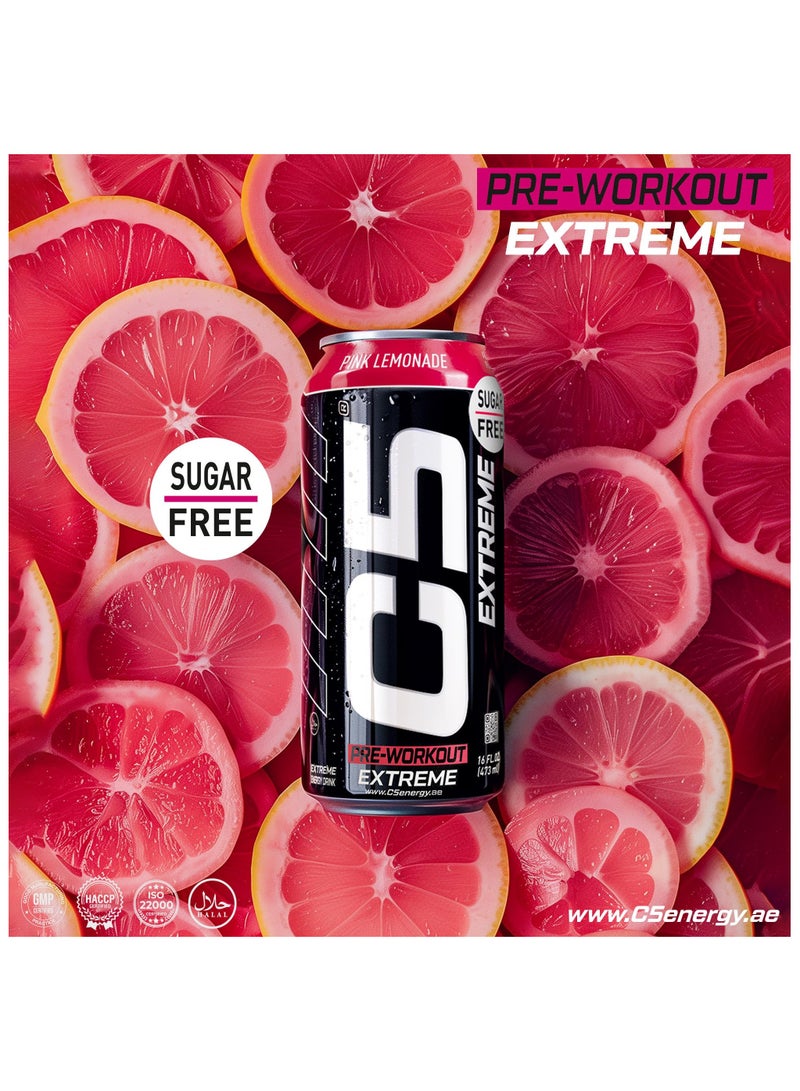 C5 Drink Extreme Pink Lemonade - Pre Workout , Sugar Free, Zero Calories, 200mg High Caffeine, Creatine - Beta Alanine - Citrulline Malate High-Performance Pre-Workout Booster Supplement Pack of 12