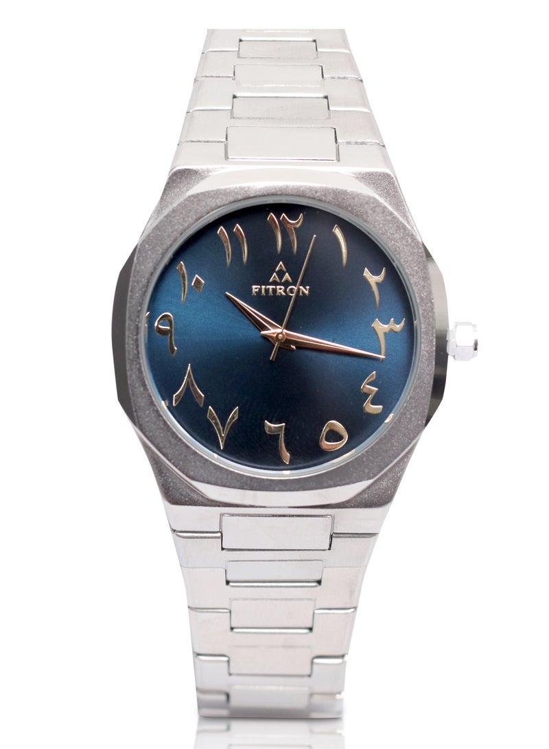 Men’s Silver Wrist Watch Blue Dial with  Arabic Numbers