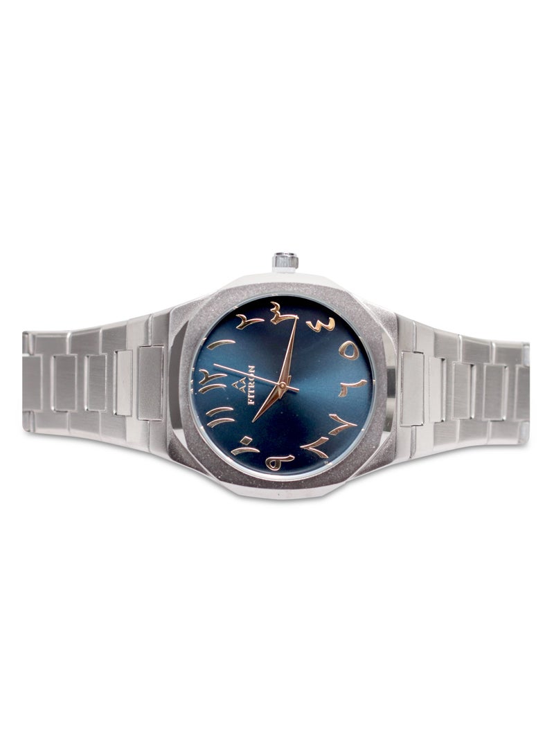 Men’s Silver Wrist Watch Blue Dial with  Arabic Numbers