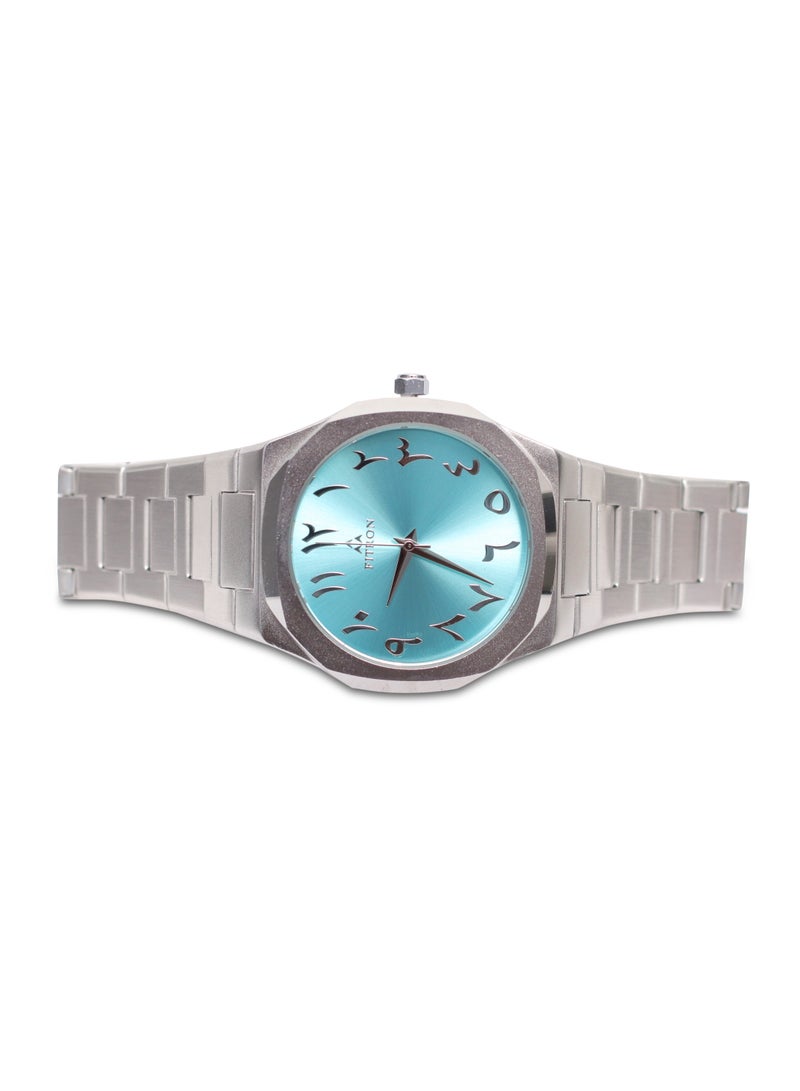 Men's Wrist Watch with Light Blue Dial with Arabic Numbers