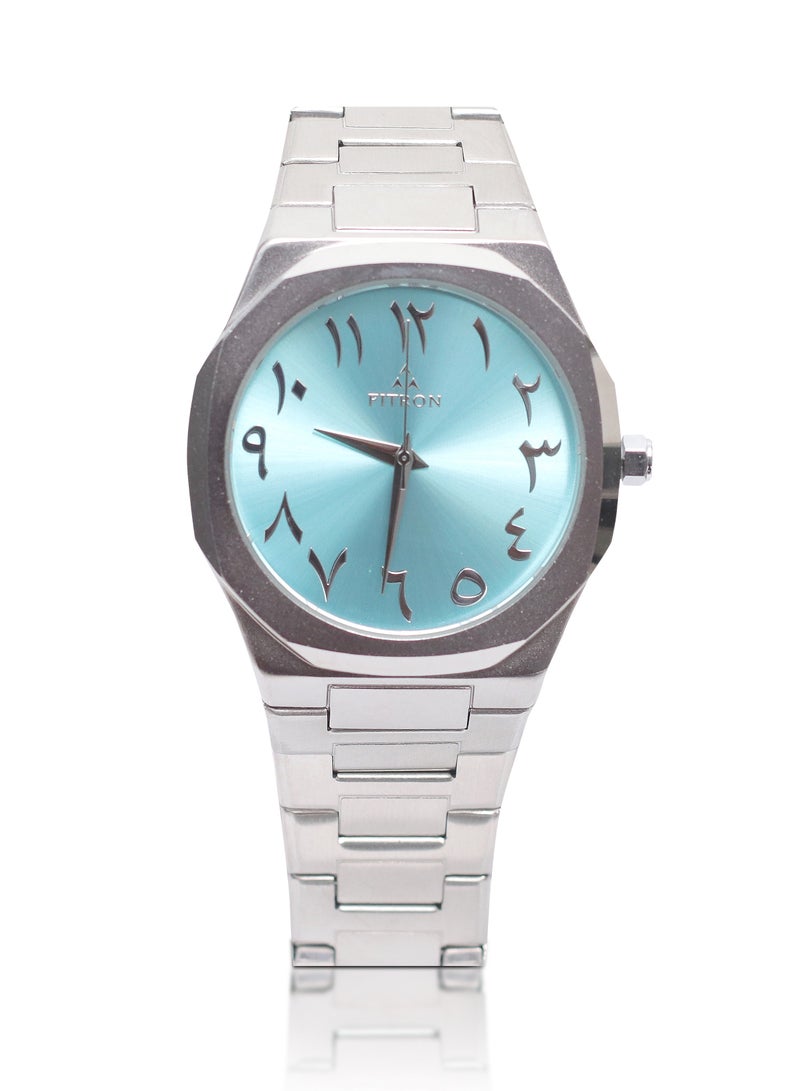 Men's Wrist Watch with Light Blue Dial with Arabic Numbers