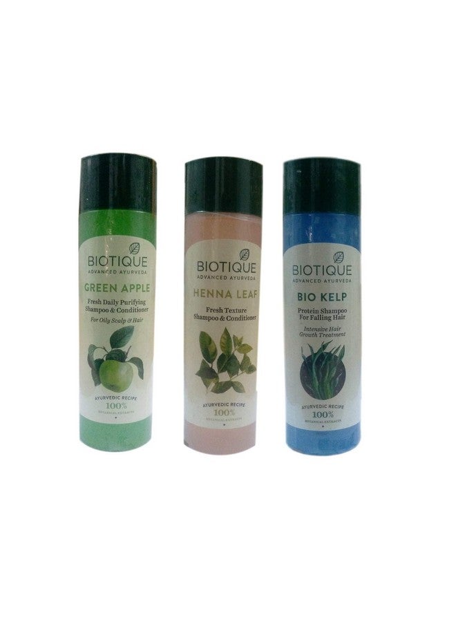 Green Apple, Hena Leaf Fresh Texture, Bio Kelp Protein Shampoo And Conditioner, 190 Ml Each