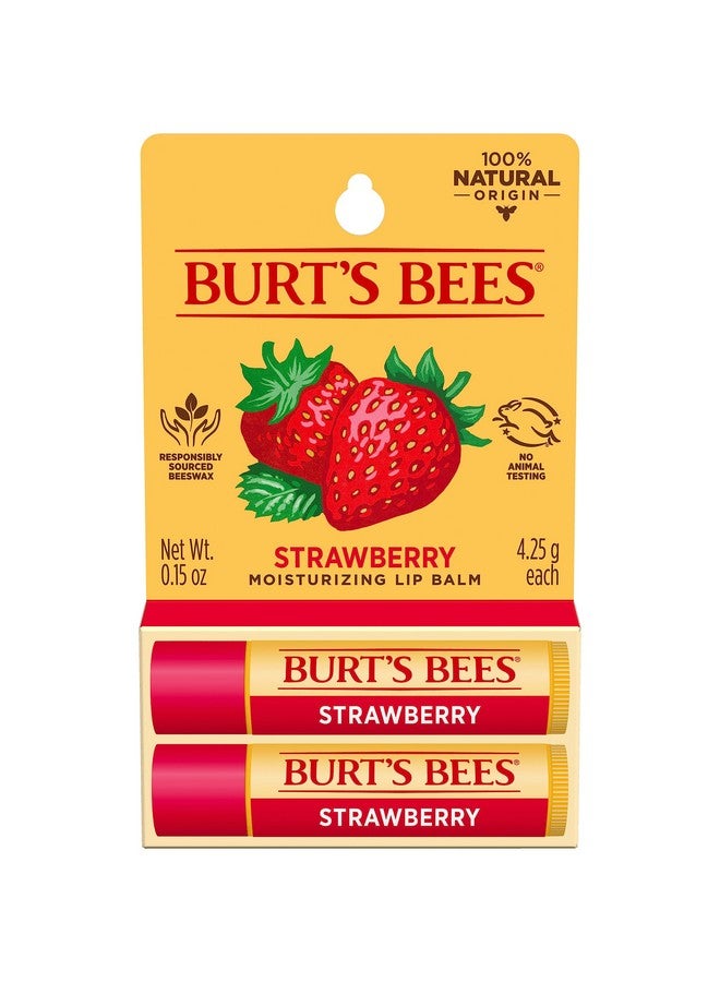 100% Natural Moisturizing Lip Balm, Strawberry With Beeswax & Fruit Extracts - 2 Tubes