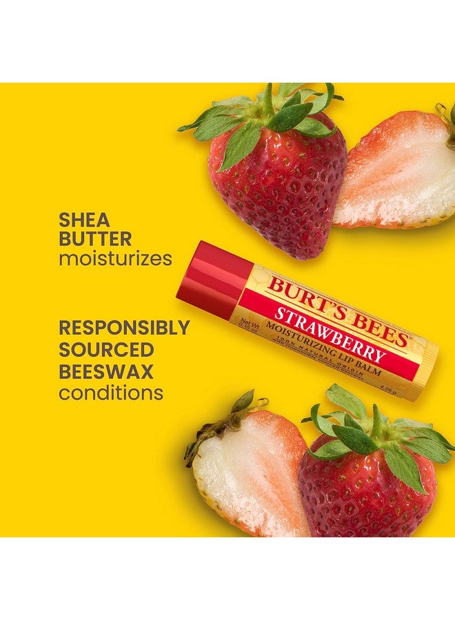 100% Natural Moisturizing Lip Balm, Strawberry With Beeswax & Fruit Extracts - 2 Tubes