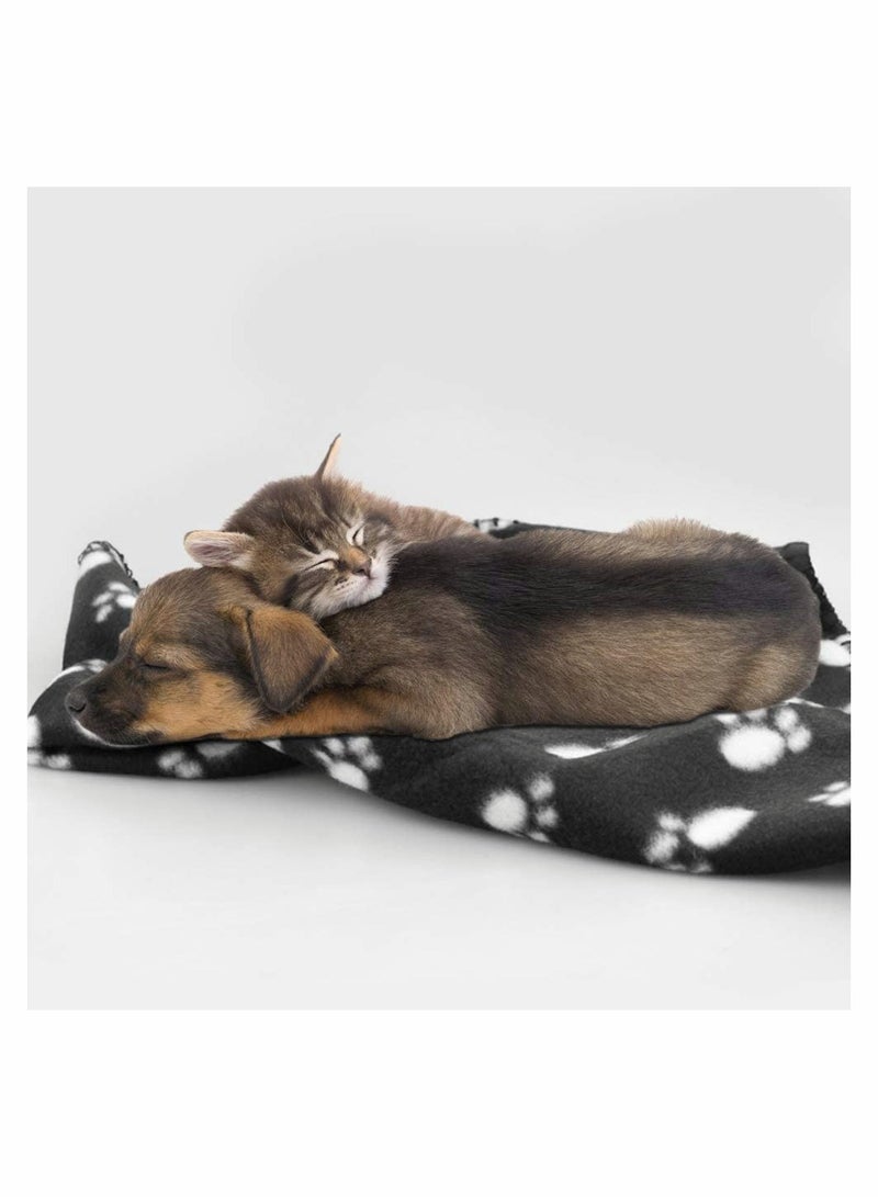 6 Pack Pet Blanket Soft Fleece Dog Cat Blanket, Fluffy Warm Sleep Bed Cover with Dog Bones Print for Kitten Puppy, Pet Kennels, Beds, Car Seats and Crate (Black)