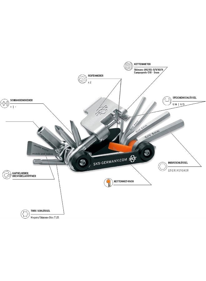 SKS Tom 18 Function Multi Tool (Black), One Size