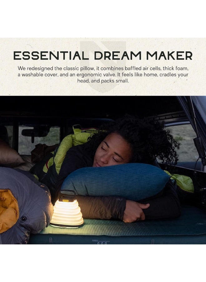 NEMO Fillo Backpacking & Camping Pillow | Soft Inflatable Travel Pillow with Integrated Stuff Sack, Goodnight Gray