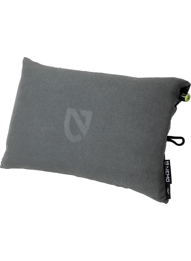 NEMO Fillo Backpacking & Camping Pillow | Soft Inflatable Travel Pillow with Integrated Stuff Sack, Goodnight Gray