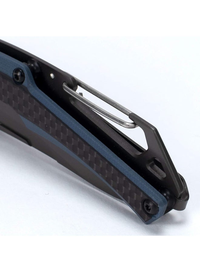 Kershaw Reverb XL Pocketknife; 3 in. 8Cr13MoV Titanium Carbo-Nitride Coated Blade; Carbon Fiber Overlay Handle with Steel Back; Manual Opening, Carabiner Clip and Frame Lock (1225), Black