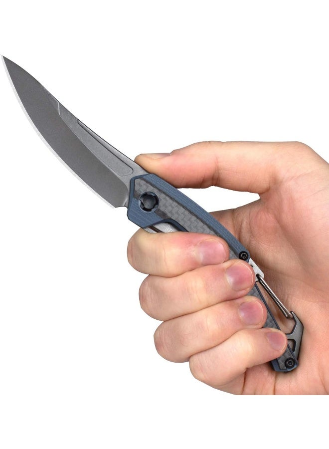 Kershaw Reverb XL Pocketknife; 3 in. 8Cr13MoV Titanium Carbo-Nitride Coated Blade; Carbon Fiber Overlay Handle with Steel Back; Manual Opening, Carabiner Clip and Frame Lock (1225), Black