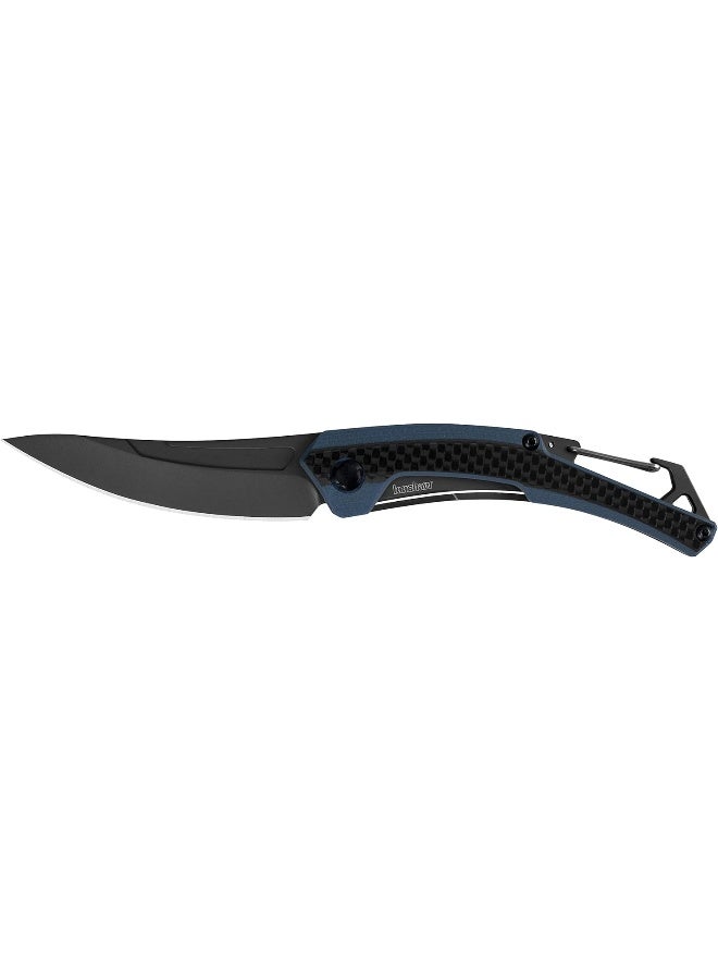Kershaw Reverb XL Pocketknife; 3 in. 8Cr13MoV Titanium Carbo-Nitride Coated Blade; Carbon Fiber Overlay Handle with Steel Back; Manual Opening, Carabiner Clip and Frame Lock (1225), Black