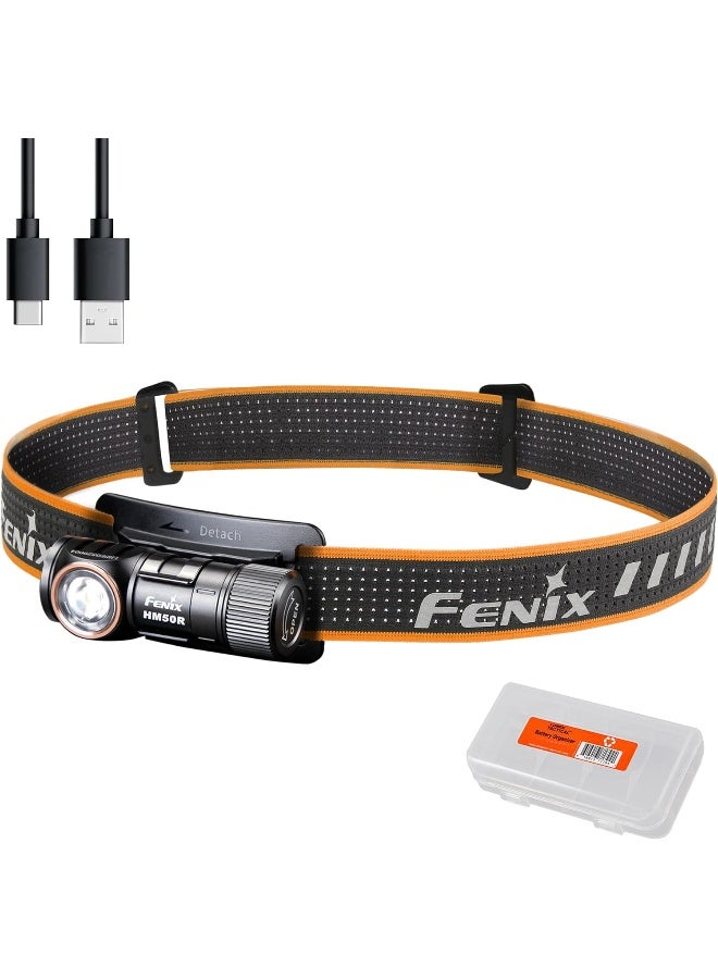 Fenix HM50R v2.0 Headlamp, 700 Lumen USB-C Rechargeable Lightweight with White/Red Light, with Lumentac Organizer