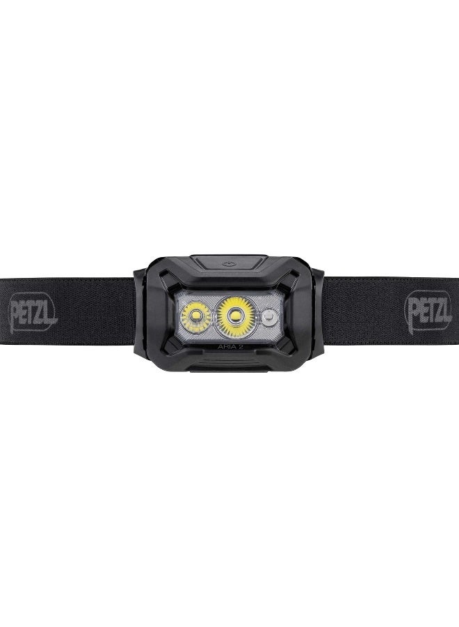 PETZL ARIA 2 RGB, Compact, Durable, Waterproof headlamp with White, red, Green and Blue Modes, 450 lumens, Black/Yellow