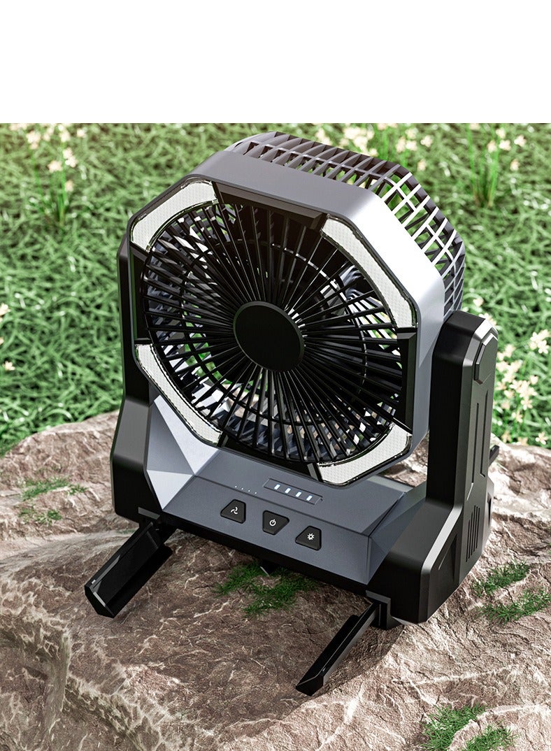 Outdoor Camping Fan Portable Rechargeable With Light