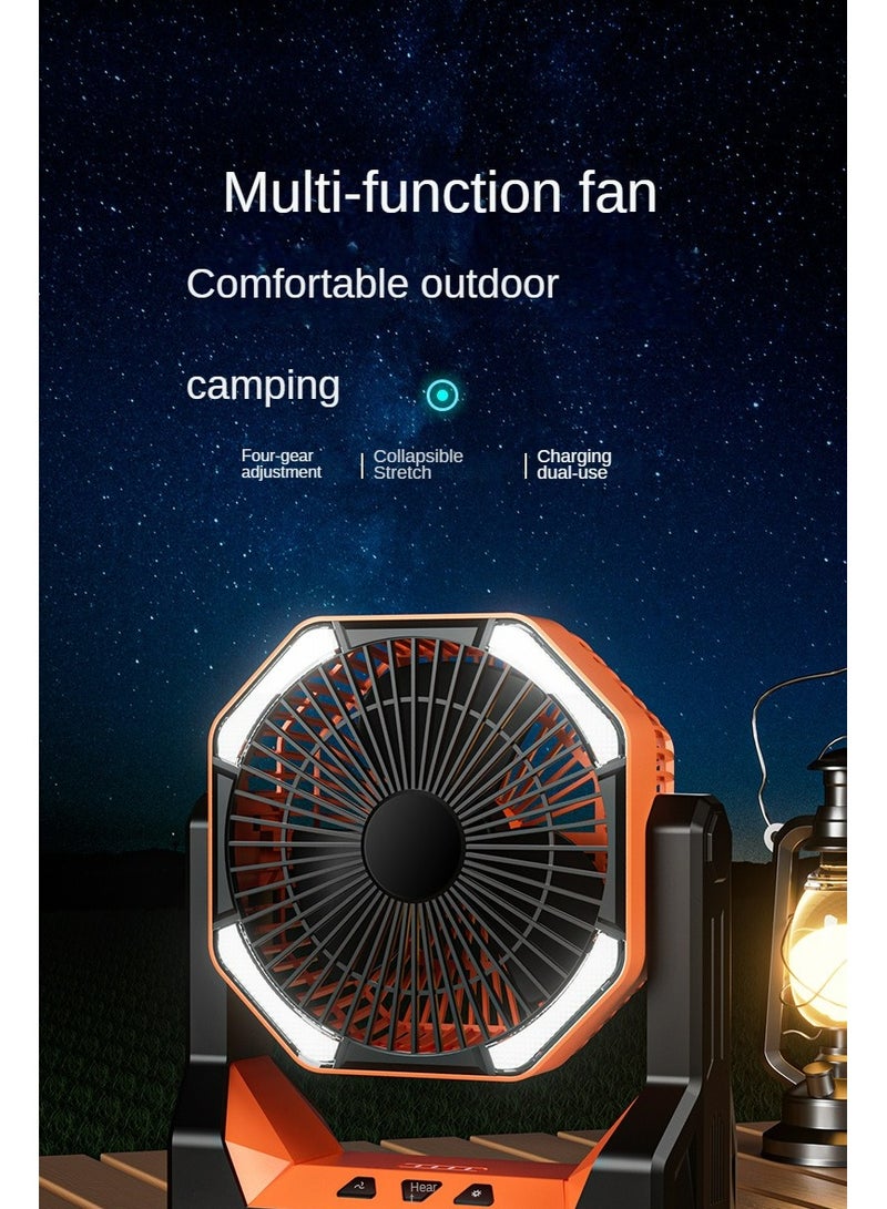 Outdoor Camping Fan Portable Rechargeable With Light