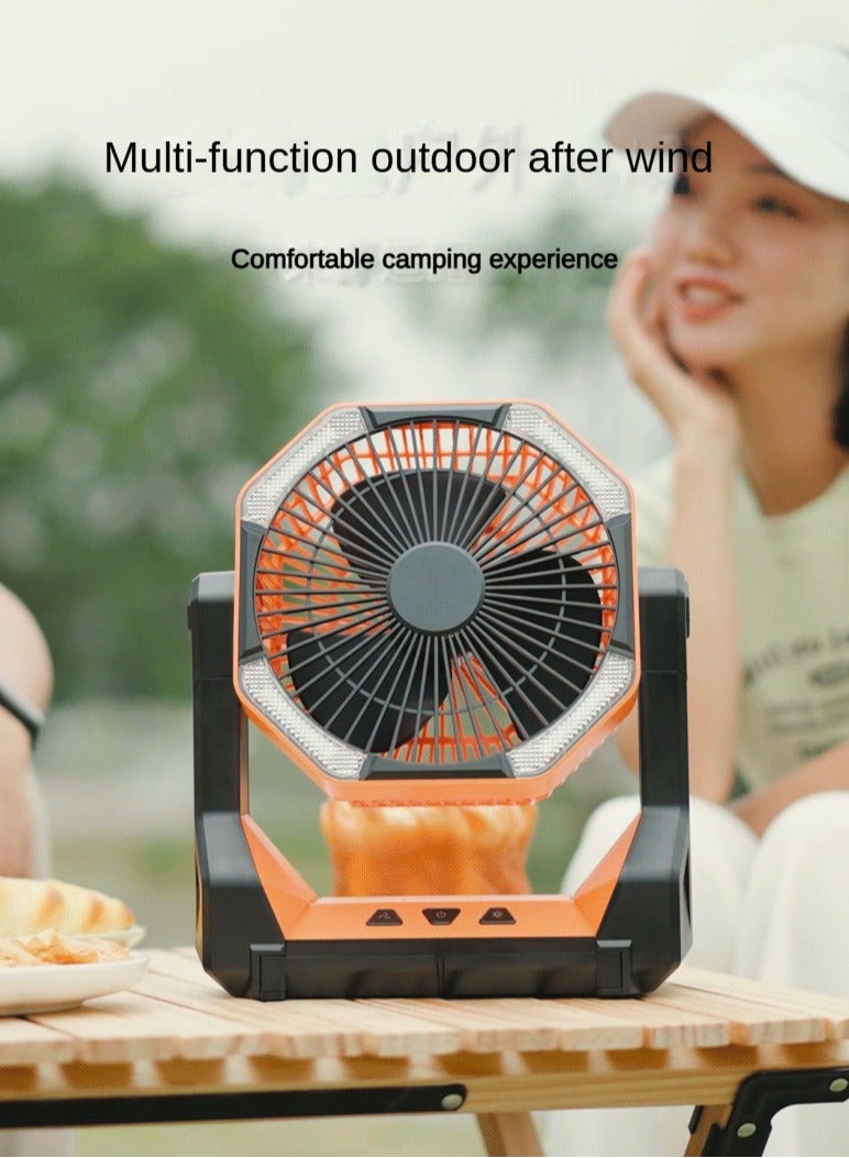 Outdoor Camping Fan Portable Rechargeable With Light