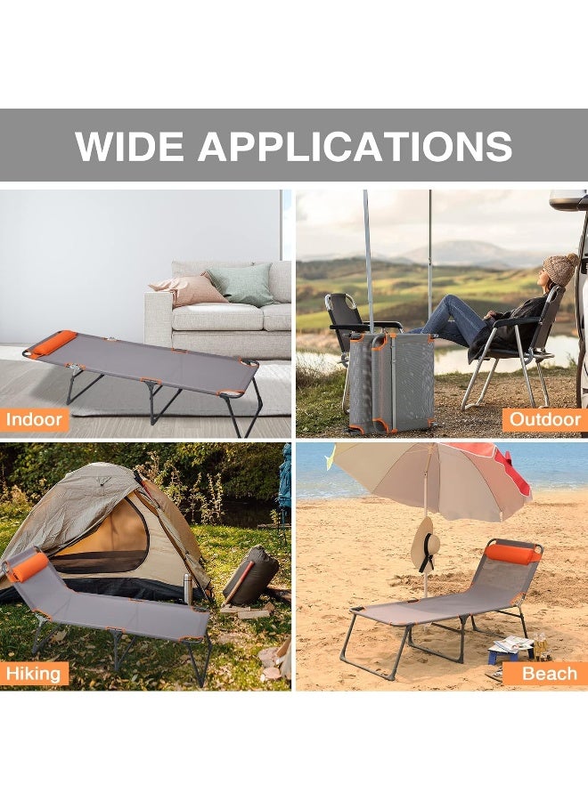 PORTAL Adjustable Portable Cot for Adults, Folding Chair, 4-Position Recliner with 250lbs Weight Capacity Lounger, Travel, Camping, Beach, and Hiking, Grey, Orange