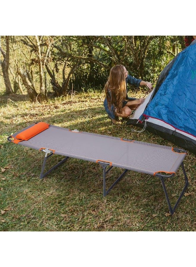 PORTAL Adjustable Portable Cot for Adults, Folding Chair, 4-Position Recliner with 250lbs Weight Capacity Lounger, Travel, Camping, Beach, and Hiking, Grey, Orange