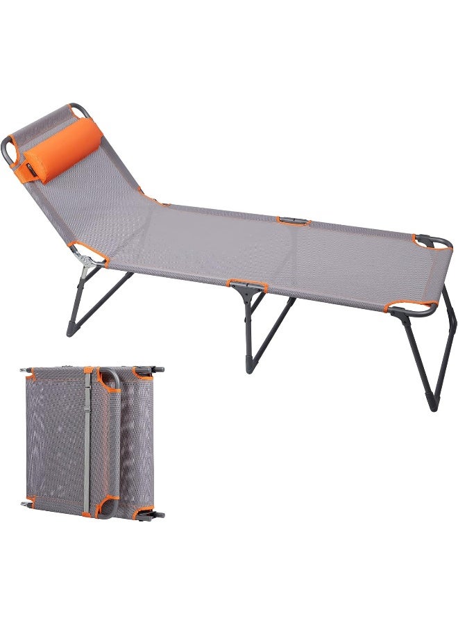 PORTAL Adjustable Portable Cot for Adults, Folding Chair, 4-Position Recliner with 250lbs Weight Capacity Lounger, Travel, Camping, Beach, and Hiking, Grey, Orange