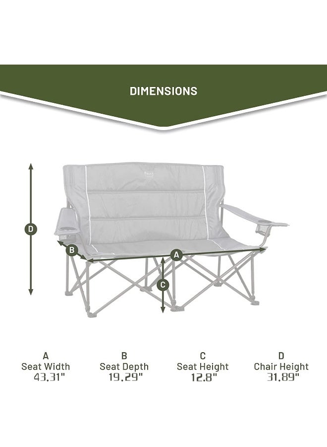 TIMBER RIDGE 2 Person Folding Loveseat Comfortable Double Foldable Camping Chair Folding Lawn chairs for Outside, Grey