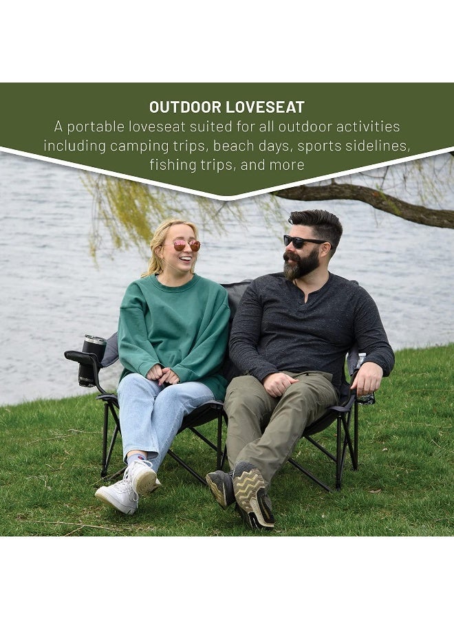 TIMBER RIDGE 2 Person Folding Loveseat Comfortable Double Foldable Camping Chair Folding Lawn chairs for Outside, Grey