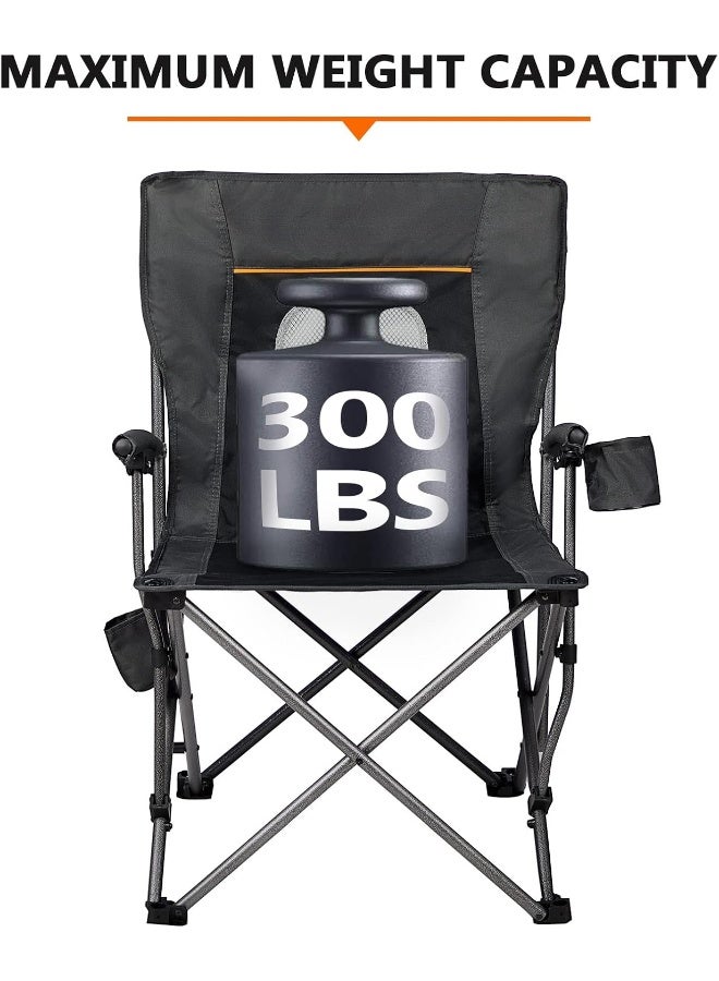 PORTAL Camping Chair Folding Portable Quad Mesh Back with Cup Holder Pocket and Hard Armrest, Supports 300 Lbs, Black, Regular