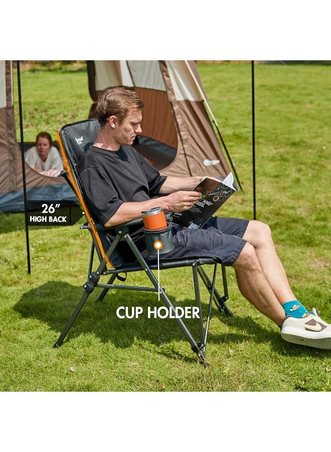 Portal Oversized Quad Folding Camping Chair High Back Cup Holder Hard Armrest Storage Pockets Carry Bag Included, Support 300 lbs, Black