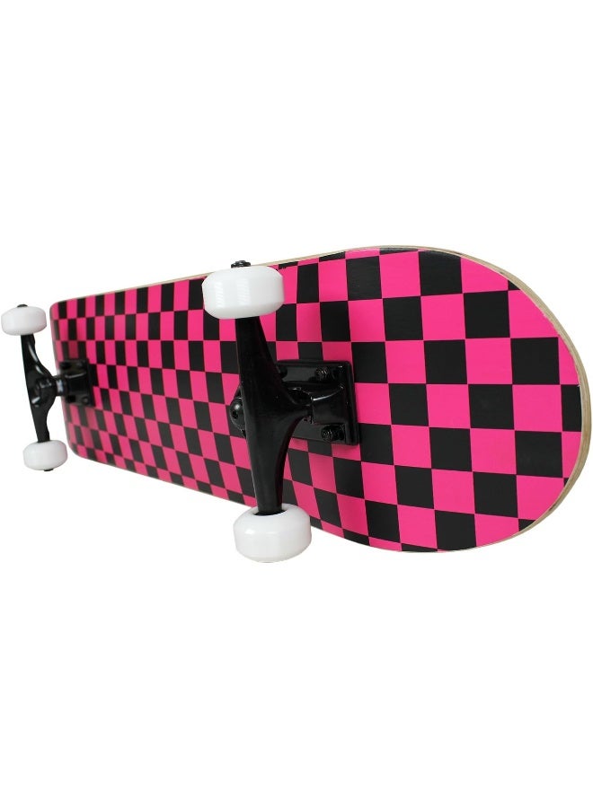 Krown KRRC-56 Rookie Checker Skateboard, Black/Pink, 7.75