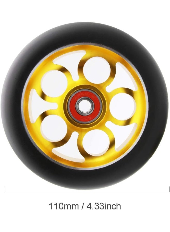 2Pcs 110mm Pro Scooter Wheels with Abec 9 Bearings Fit for MGP/Razor/Lucky Envy/Vokul Pro Scooters Replacement Wheels (Gold)