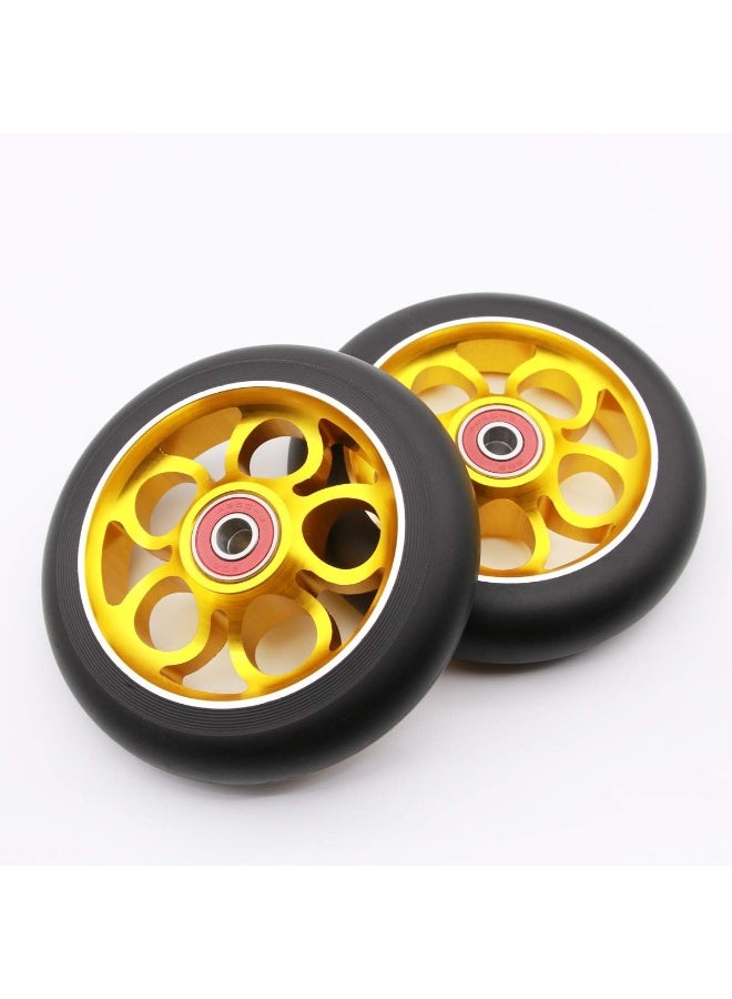 2Pcs 110mm Pro Scooter Wheels with Abec 9 Bearings Fit for MGP/Razor/Lucky Envy/Vokul Pro Scooters Replacement Wheels (Gold)