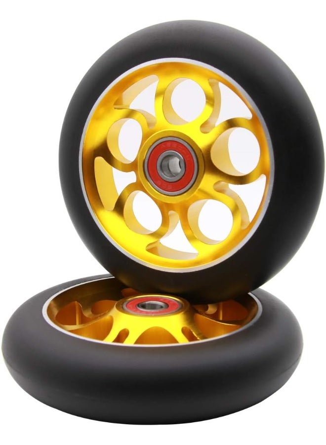 2Pcs 110mm Pro Scooter Wheels with Abec 9 Bearings Fit for MGP/Razor/Lucky Envy/Vokul Pro Scooters Replacement Wheels (Gold)