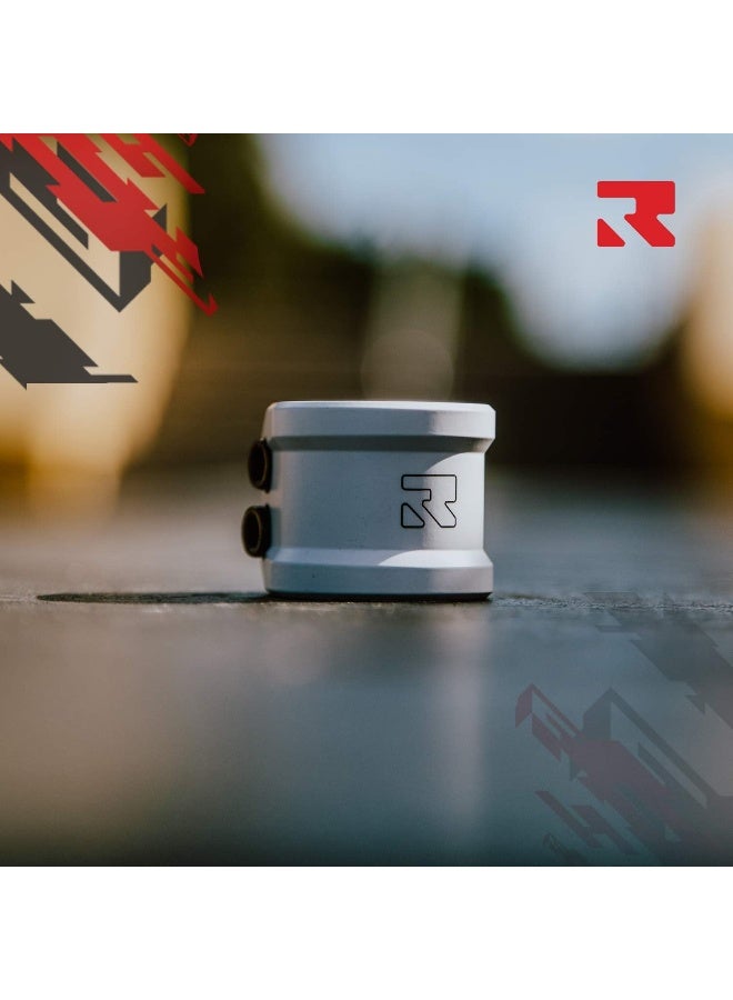 ROOT INDUSTRIES Lithium Double Clamp - Pro Trick Stunt Scooter Clamp - Compatible with Freestyle Bars Standard/Oversized - Variety of Colors - 2 Bolt 6mm Compression for Kick Push Scooter (White)