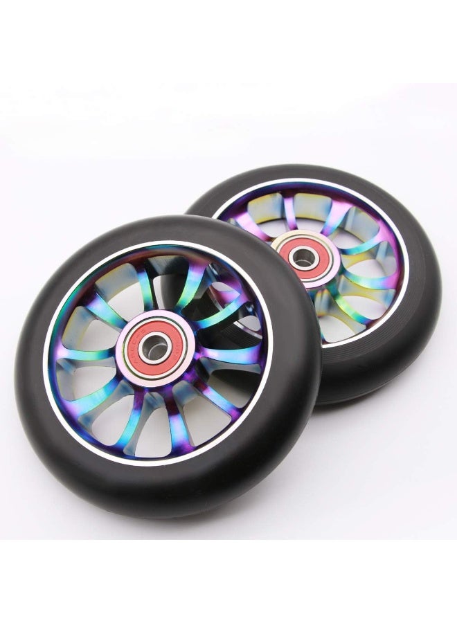 Z-FIRST 2PCS 110mm Hollow Core Pro Scooter Wheels with ABEC 9 Bearings Fit for MGP/Razor/Lucky Pro Scooters (Rainbow)