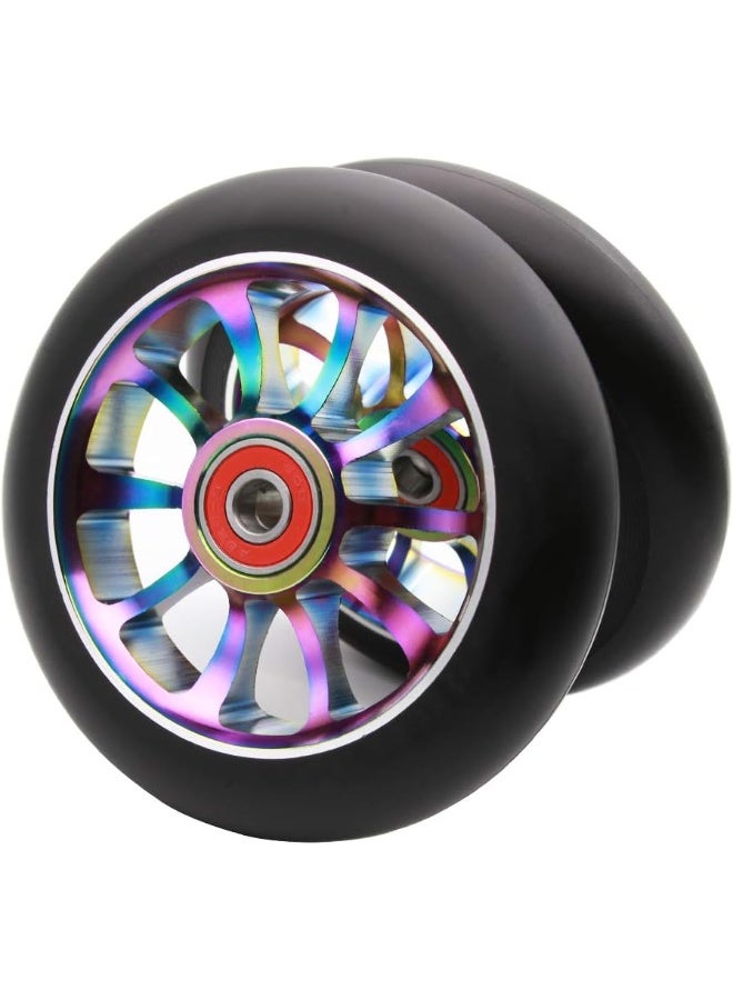 Z-FIRST 2PCS 110mm Hollow Core Pro Scooter Wheels with ABEC 9 Bearings Fit for MGP/Razor/Lucky Pro Scooters (Rainbow)