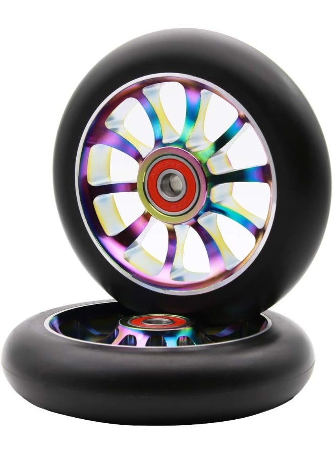 Z-FIRST 2PCS 110mm Hollow Core Pro Scooter Wheels with ABEC 9 Bearings Fit for MGP/Razor/Lucky Pro Scooters (Rainbow)