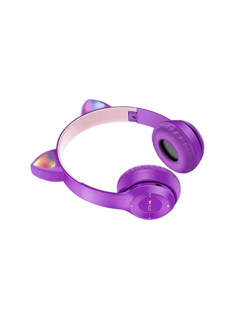 P47M Cat Ears Wireless Bluetooth Headset  With Foldable Glowing  Stereo Noise Canceling Headphones